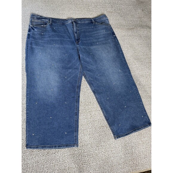 NWT Scoop Low Slung Relaxed Crop Boyfriend Jeans With Rhinestones Women’s 26W - Picture 1 of 8